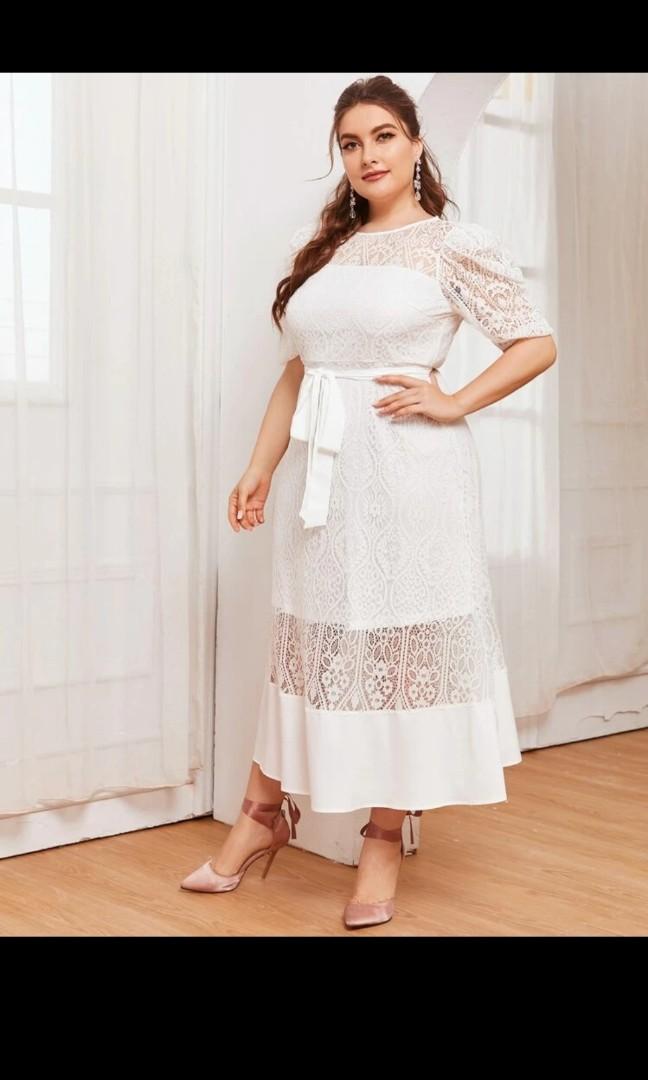 Plus size puff sleeve belted lace dress in white, Women's Fashion, Tops, Sleeveless on Carousell Plus size puff sleeve belted lace dress in white, Women's Fashion, Tops, Sleeveless on Carousell