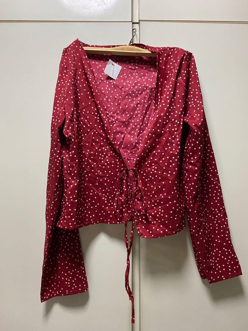 red polka dot wrap top