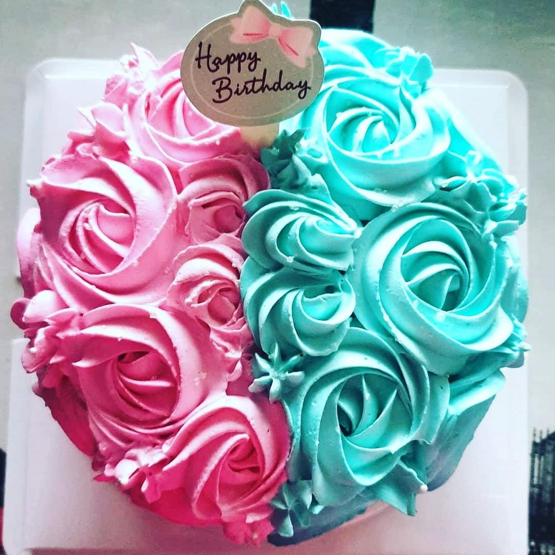 Rosette cake (Category: Homemade Bakes) located in Singapore. Submitted by lilacowbakes (Listing ID 1024176535, Image 1). Description: Duo tone rosette cake ....Happy colours.