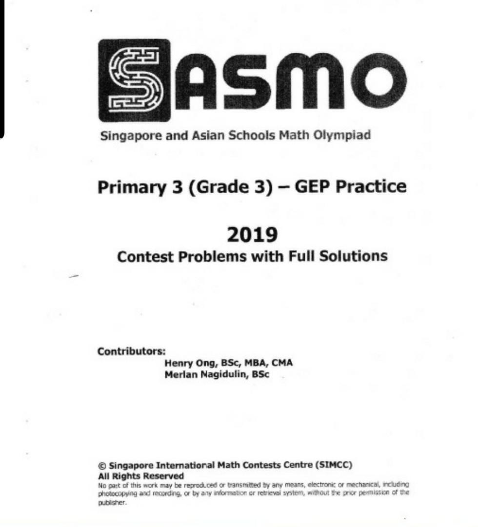 Math Olympiad Sasmo Primary 3 Grade 3 Gep Practice Contest With Full Solutions, Hobbies & Toys, Books & Magazines, Assessment Books On Carousell