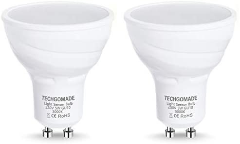 TECHGOMADE GU10 Dusk to Dawn LED Light Bulbs Light Sensor Bulbs 5W 40W Halogen Bulb Equivalent 380 Lumens Warm White 3000K 120 Degrees View Angle Non dimmable Pack of 4 Units Everything Else
