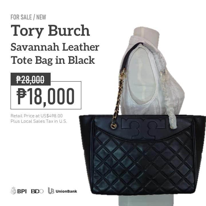 Tory Burch Savannah Leather Tote (Black), Women's Fashion, Bags 