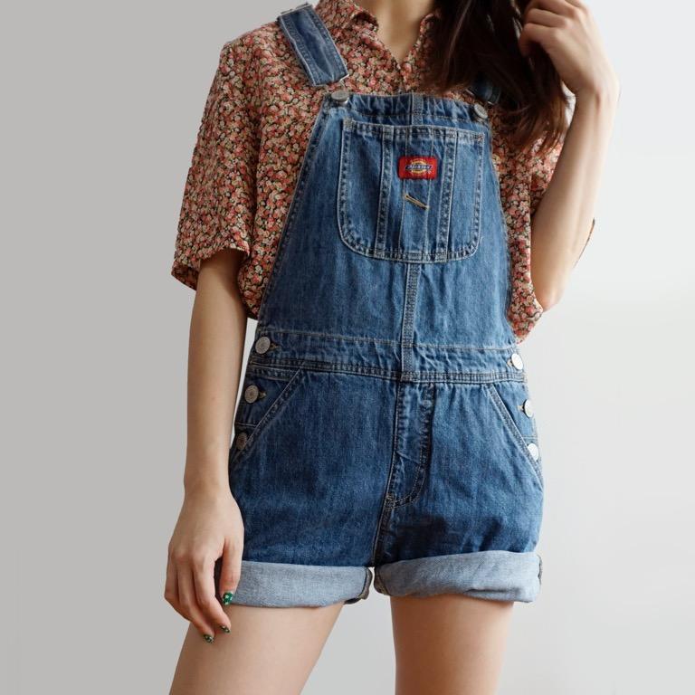 Vintage Dickies Short Overalls Dark Denim Women s Fashion