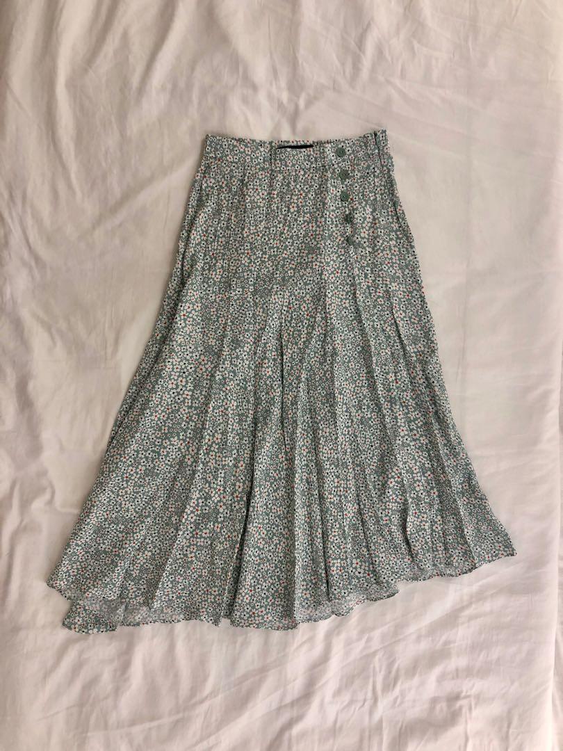 zara green silk skirt
