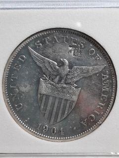1904-S  USPHIL One Peso with Multiple chinese chop marks