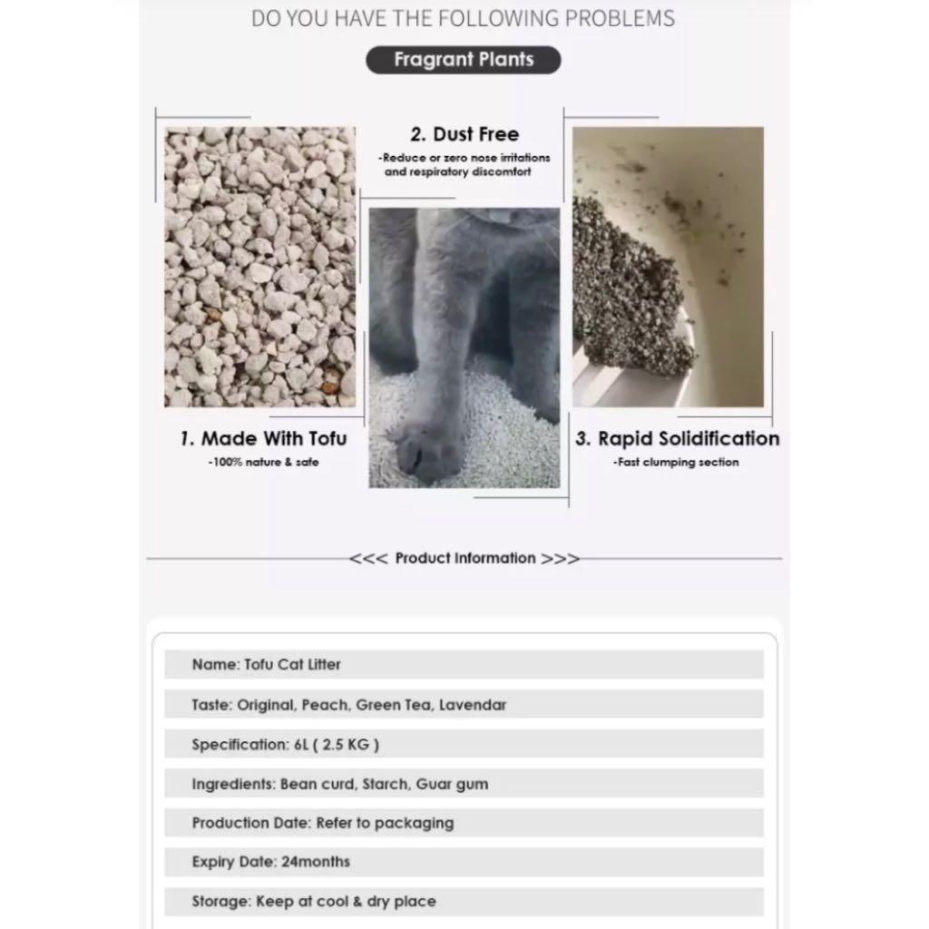 6L Cat Litter Edible Tofu Material Sand Clumping Toilet Flush Easy