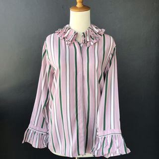 kemeja list pink ruffle