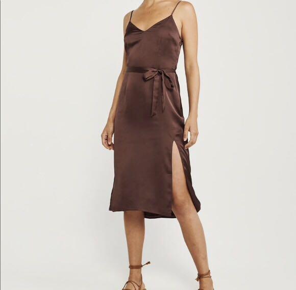 Abercrombie \u0026 Fitch Brown Satin Midi