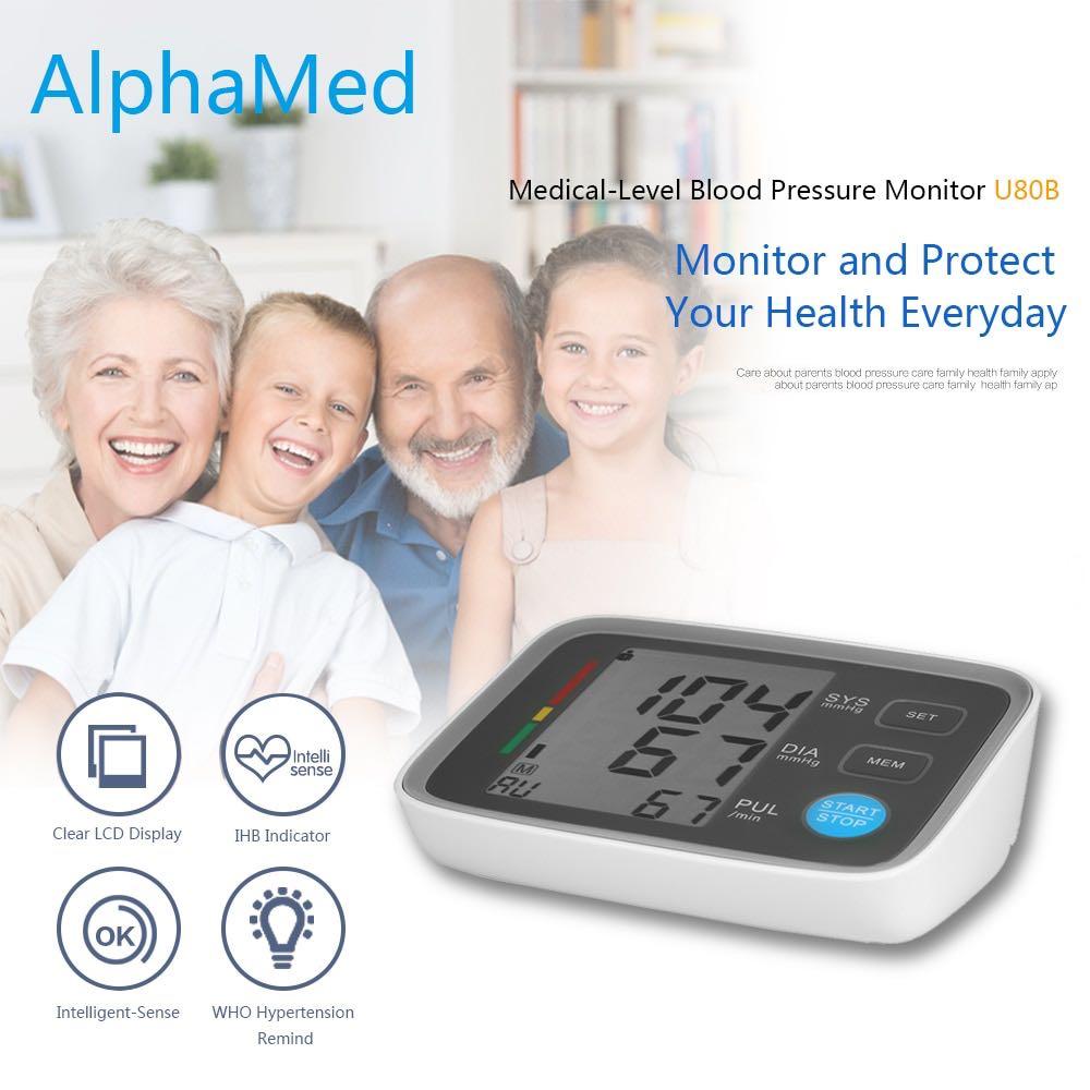 AlphagoMed LCD Upper Arm with Cuff Digital Sphygmomanometer Pulse Rate/2  User Mode/90 Data Memory/IHB Indicator CE & FDA & ROHS Approved 