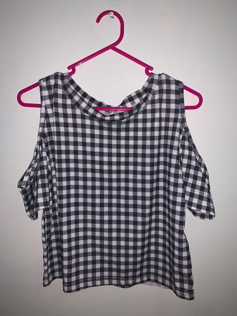 black white cold shoulder top