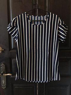 Blouse top garis stripe black white