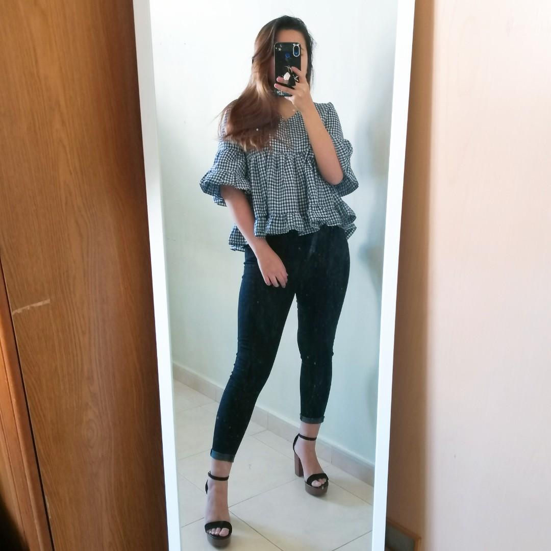 gingham skinny jeans