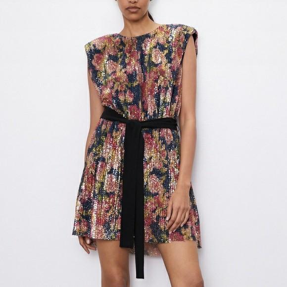 BNWT Zara Floral Sequin Dress, Women's 