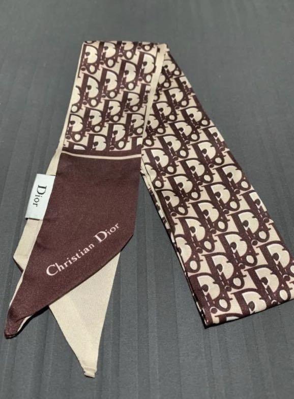 Christian Dior J'ADIOR Logo Silk Twilly Scarf Burgundy Beige