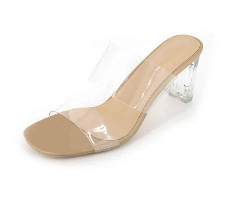 chunky heel clear strap