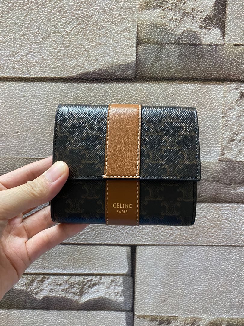 small trifold wallet in triomphe canvas and lambskin