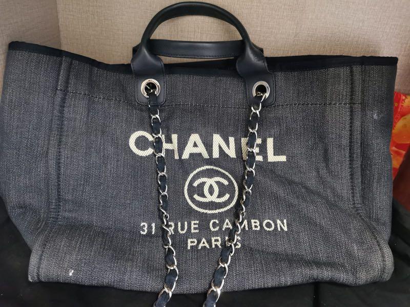 Chanel經典牛仔布袋大size, 名牌, 手袋及銀包- Carousell