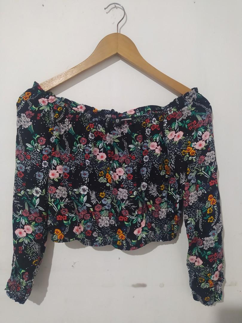 Divided by H&M Floral off Shoulder, Women's Fashion, Tops, Sleeveless on  Carousell