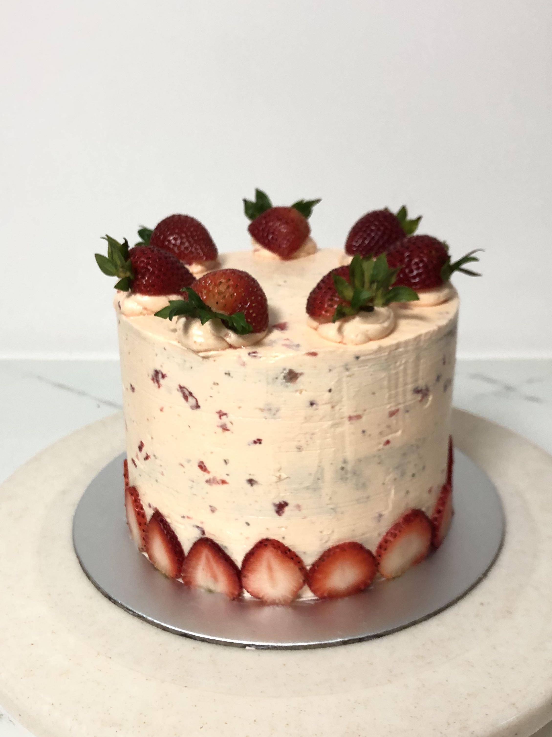 Customised Earl grey strawberry fresh cream cake, Food & Drinks, Fresh Produce on Carousell