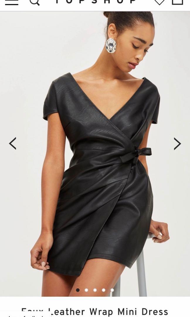 Topshop Faux Learher Black Mini Wrap Dress