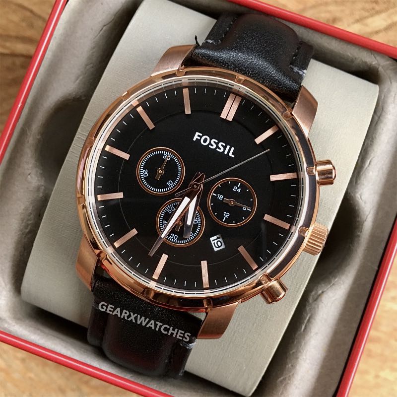 Fossil watch black and sales rose gold