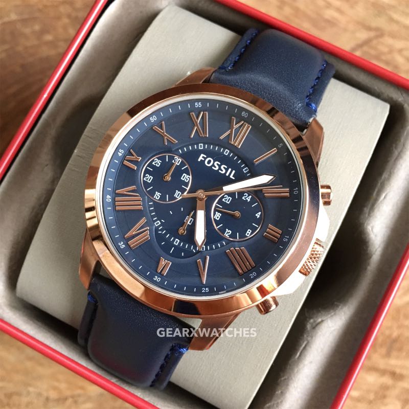 Fossil watch navy shop and rose gold