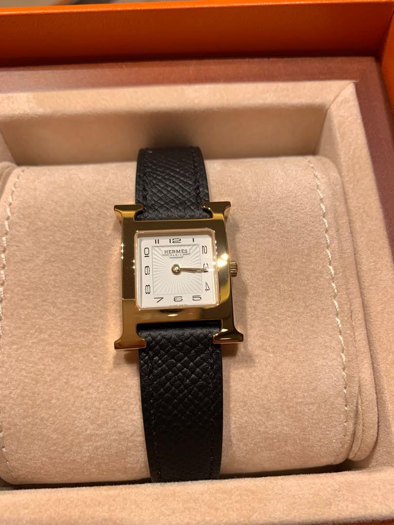 Hermes watch (Category: Luxury Watches) located in Makati City. Submitted by myterry1941 (Listing ID 1024398945, Image 1). Description: Excellent condition Hermes watch Black leather gold face Women’s Comes with box and cards Europe purchase 2019.