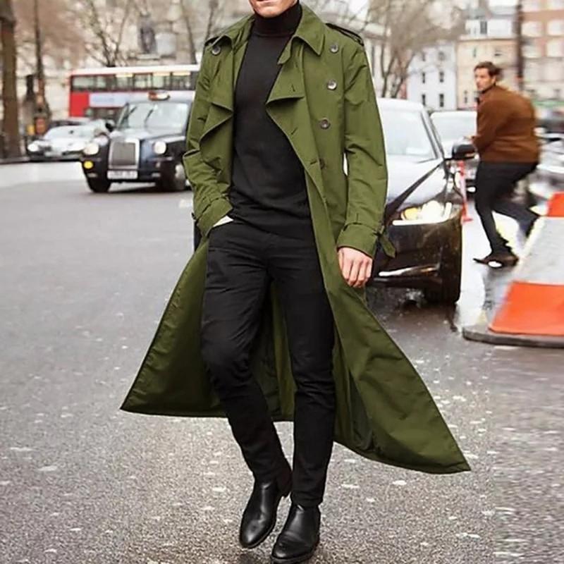 Men trenchcoat brown green black orange long coat Men s Fashion