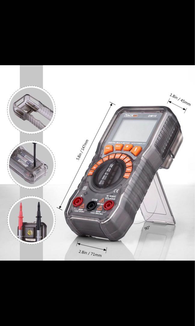 MULTIMETER (Category: Health Monitors & Weighing Scales) located in Singapore. Submitted by sgcontractor168 (Listing ID 1024577375, Image 6). Description: Product information Manufacturer TACKLIFE Manufacturer reference DM10 Product Dimensions 7.1 x 4.6 x 14.7 cm Shipping Weight 440 g TACKLIFE Multimeter, DM10 Digital Electrical Tester Auto Ranging Battery Tester AC/DC Voltage AC/DC Current Resistance Continuity Diode Measuring Meter with NCV, Fl