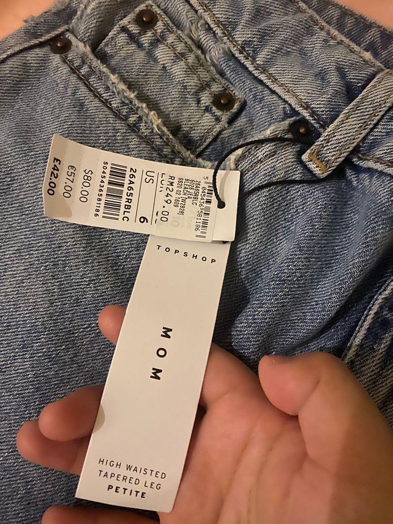NEW. Topshop Mom High Waisted Tappered Leg for Petite