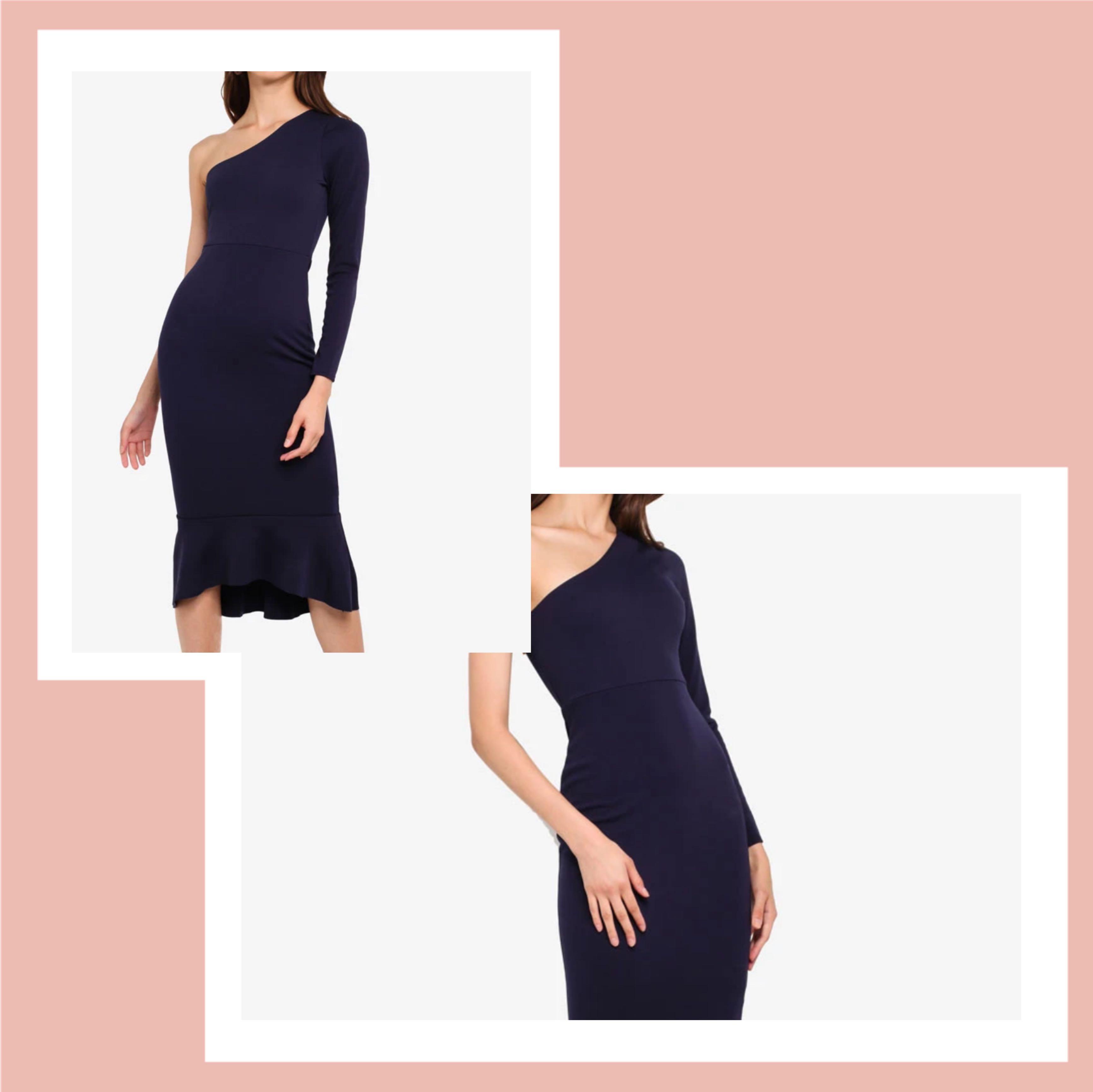 one shoulder fishtail midi dress