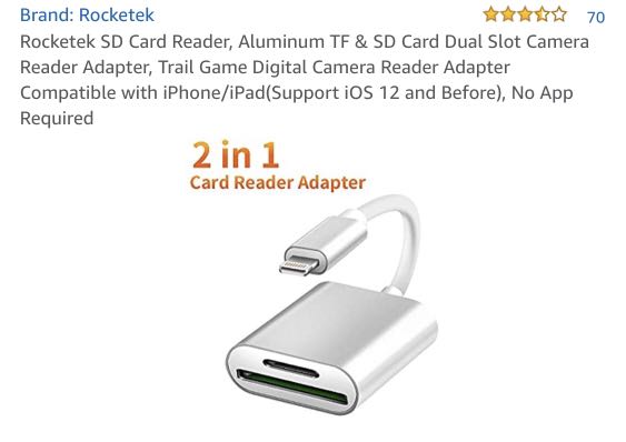 Rocketek Sd Card Reader Aluminum Tf Sd Card Dual Slot Camera Reader Adapter Trail Game Digital Camera Reader Adapter Compatible With Iphone Ipad Support Ios 12 And Before No App Required Electronics Others