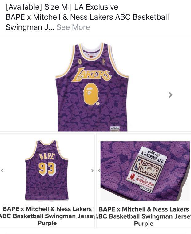 Size M La Exclusive Bape X Mitchell Ness Lakers Sports Athletic Sports Clothing On Carousell