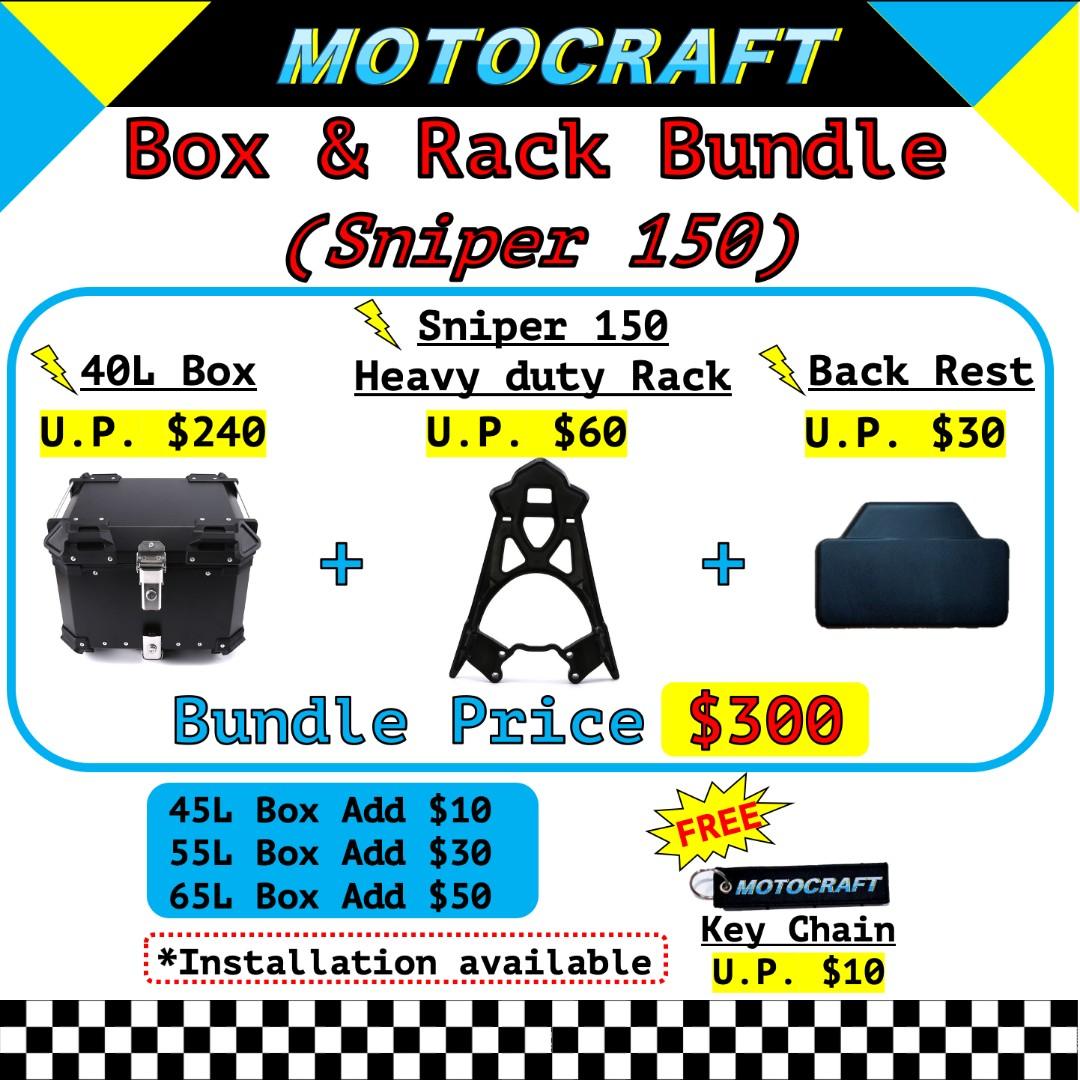 Sniper box & rack bundle Aluminium top box 40L 45L 55L 65L Sniper 150 ...