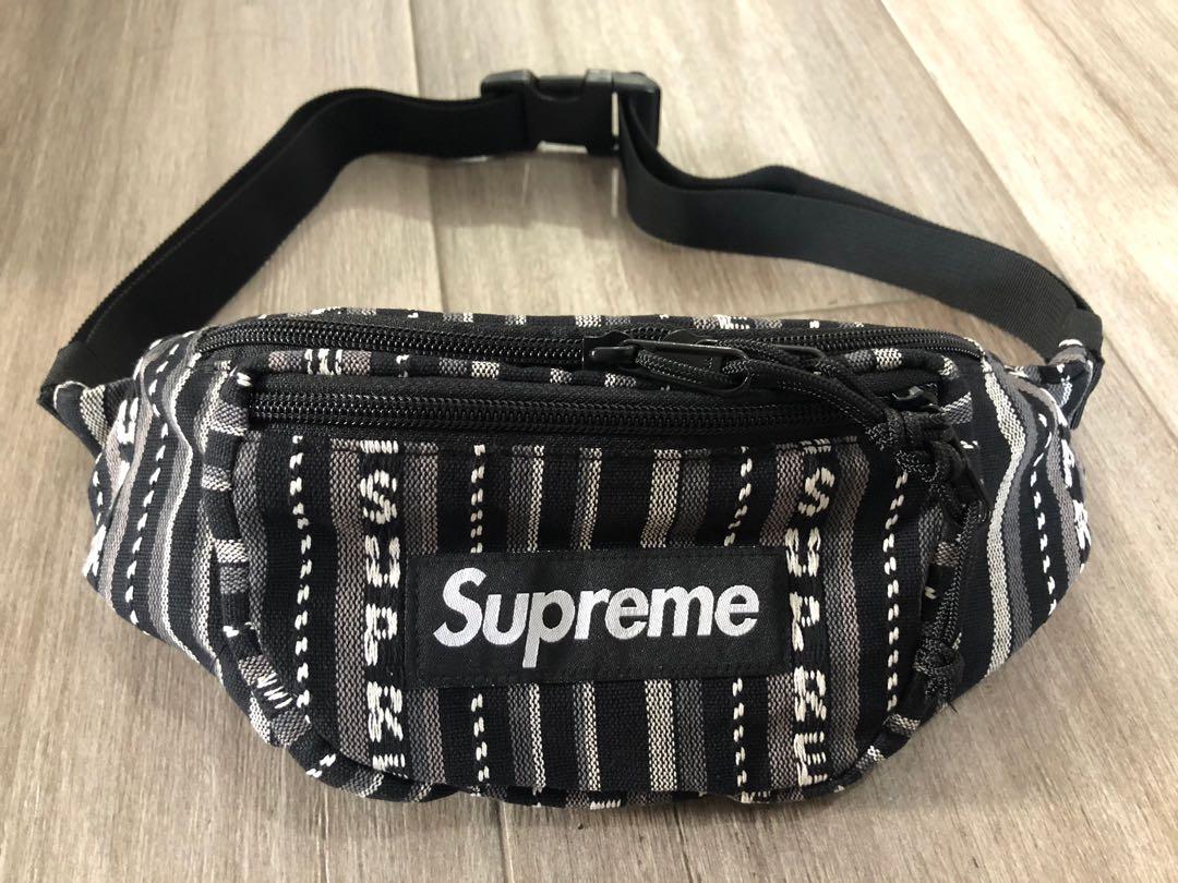 Supreme Woven Stripe Waist Bag Black, 名牌, 手袋及銀包- Carousell