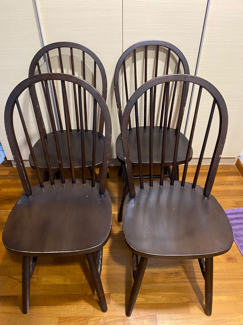 4 picket&rail solid wood chairs, Furniture & Home Living, Furniture