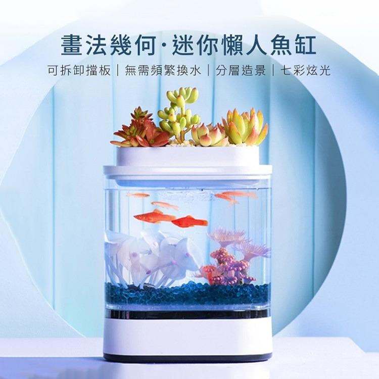 小米有品畫法幾何迷你懶人魚缸自帶氧氣泵小米魚缸可拆卸擋板分層造景 電子產品 其他 Carousell