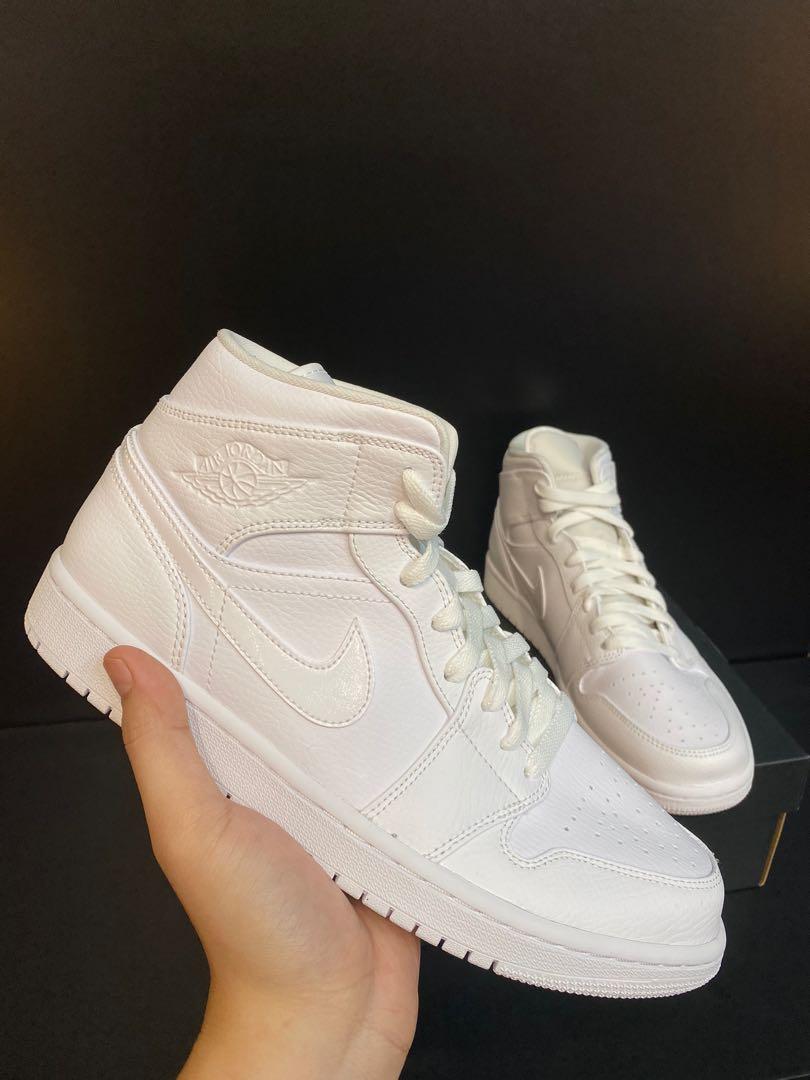 Air Jordan 1 Mid Triple White, Men's 
