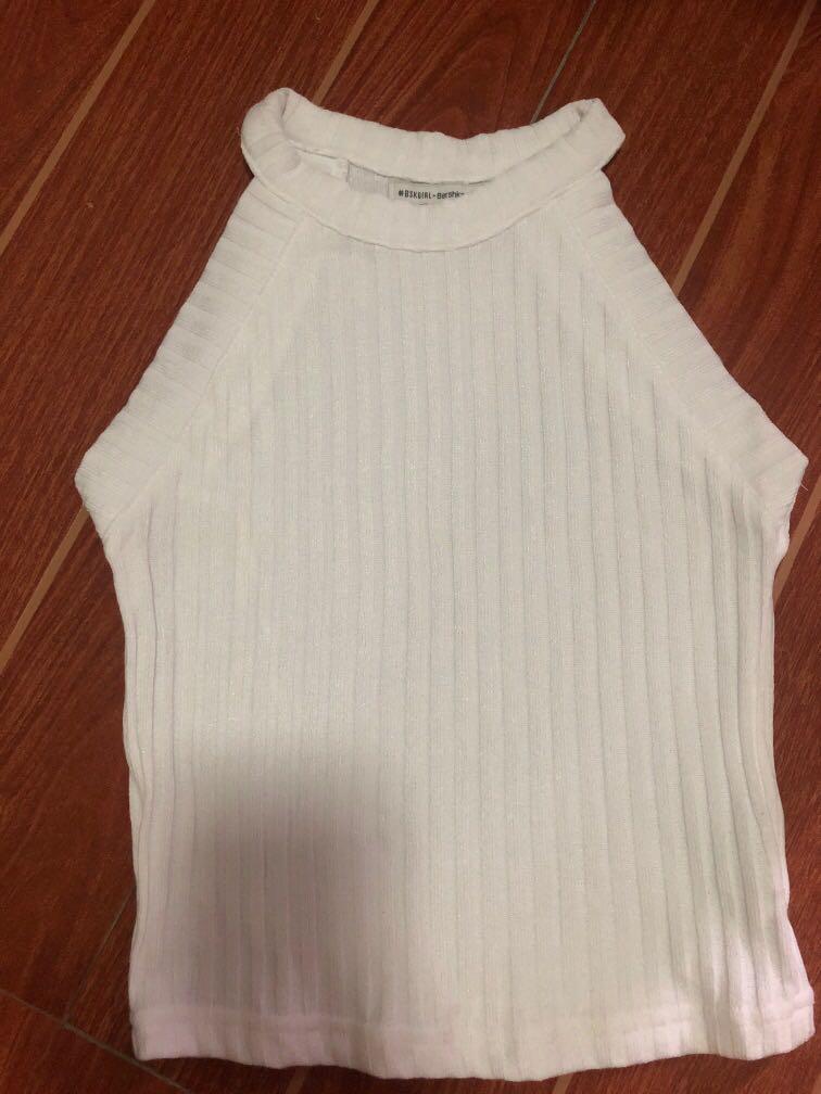 white halter neck blouse