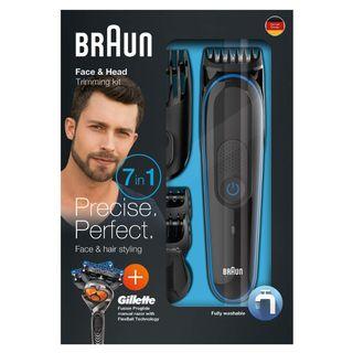 Braun Face & Head Trimming Kit 7 in 1 Trimmer + Gillette Fusion Razor MGK3045