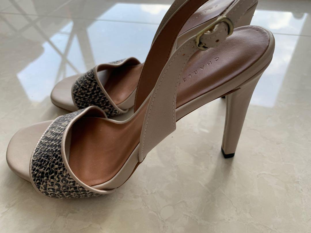Charles & Keith size 34 beige heels with snakeskin pattern, Women's ...