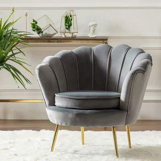 Grey Scallop Velvet Armchair **FREE DELIVERY**