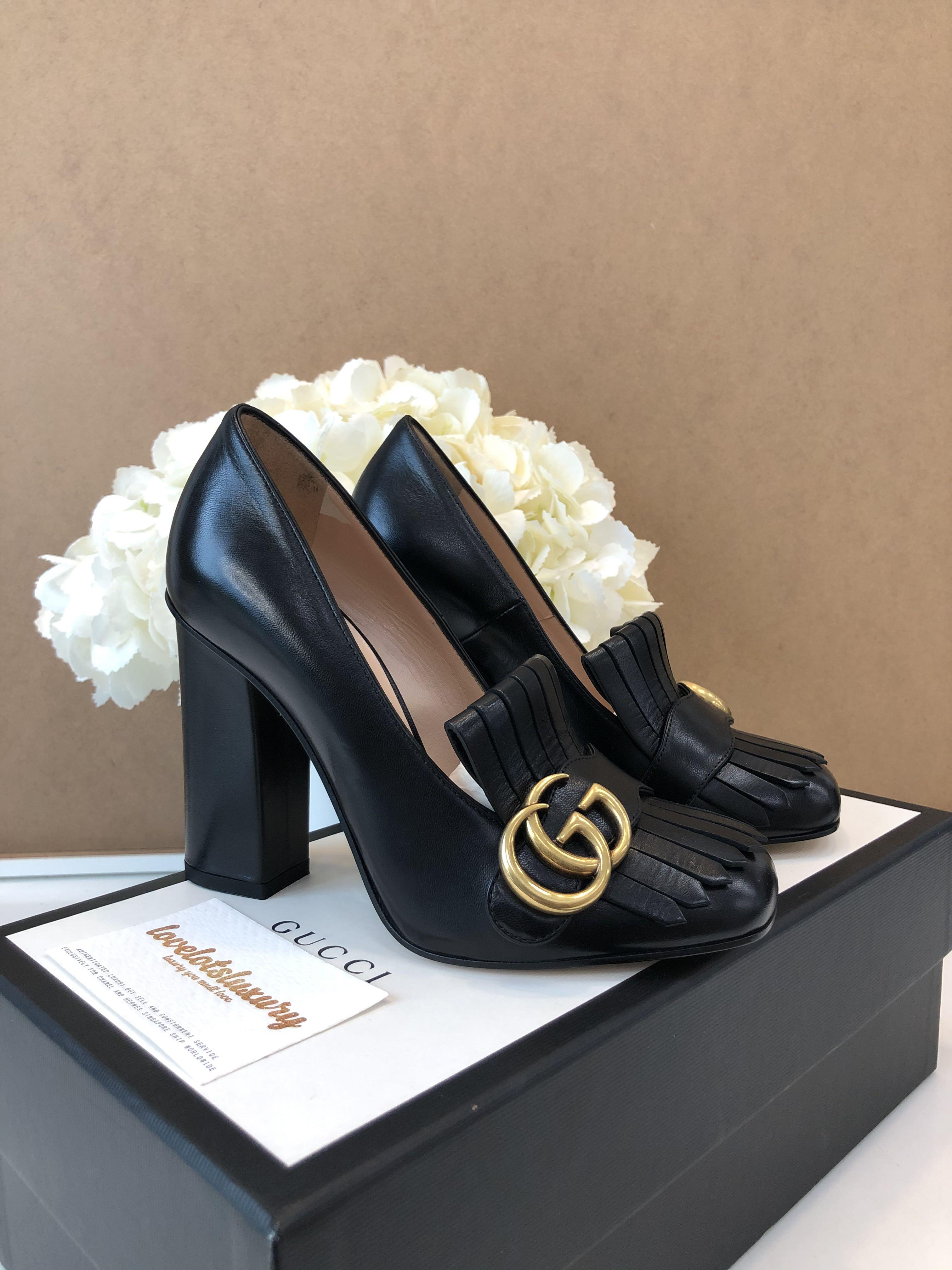 gucci marmont fringed pumps
