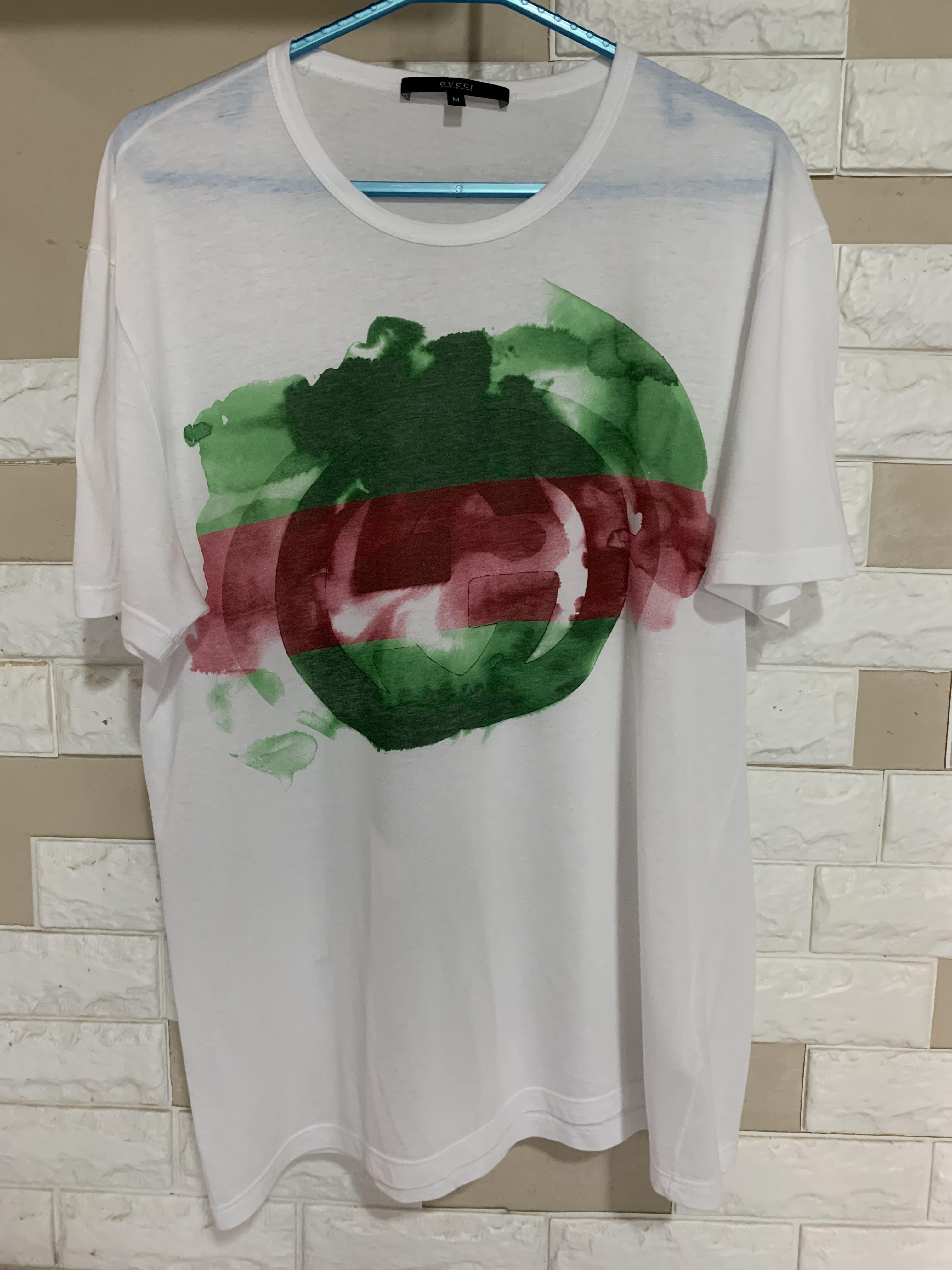 Gucci Water Color Logo Print T-Shirt, Men's Fashion, Tops & Sets, Tshirts &  Polo Shirts on Carousell