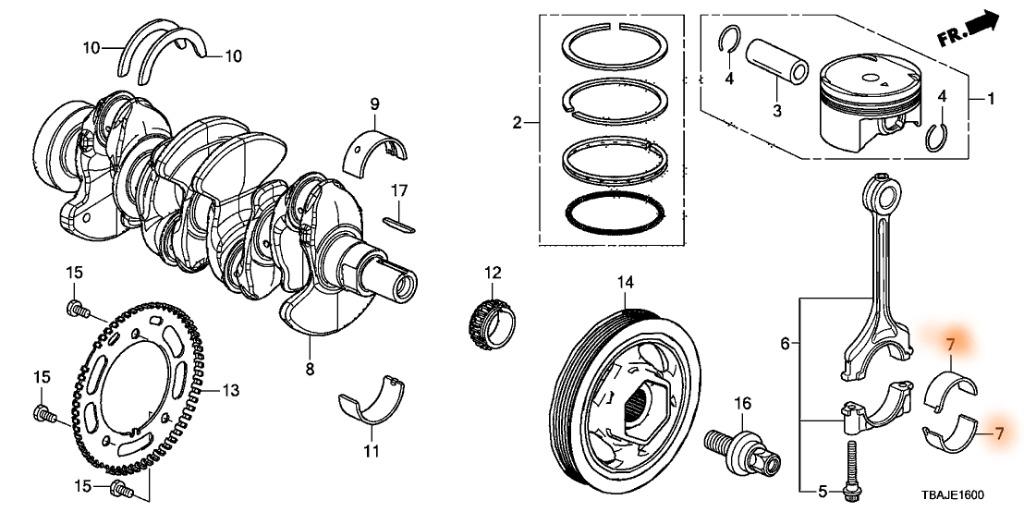 Honda Connecting Rod Bearings (Color coded) for L15 turbo engine, Car