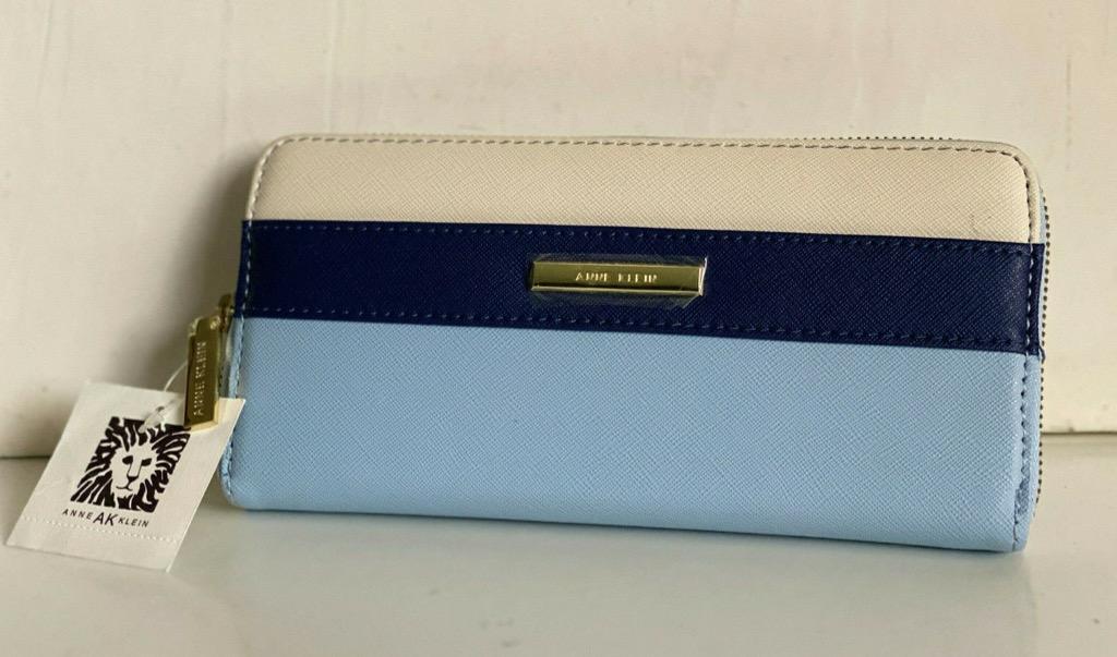 New Anne Klein Ak Pretty In Pink Sky Blue Midnight Zip Around Clutch Wallet Sale Women S Fashion Bags Wallets Wallets Card Holders On Carousell