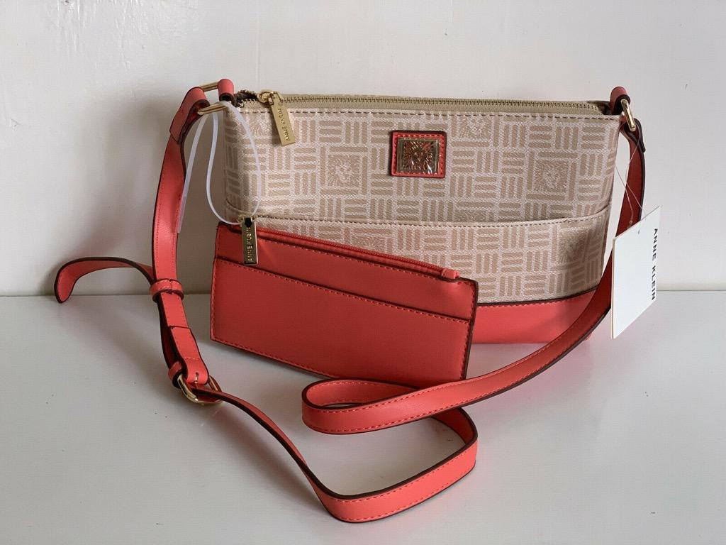 NEW ANNE KLEIN CORAL CROSSBODY SLING BAG PURSE W CARD HOLDER