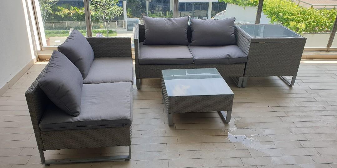 Outdoor Sofa Set With Storage Box Grey