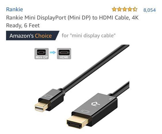 Rankie Mini DisplayPort (Mini DP) to HDMI Cable, 4K Ready, 6 Feet