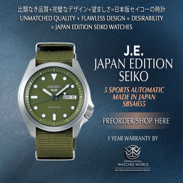 SEIKO JAPAN EDITION 5 SPORTS AUTOMATIC NEW 40MM CLASSIC SBSA055 NYLON BAND  GREEN DIAL MADE IN JAPAN, Mobile Phones & Gadgets, Wearables & Smart  Watches on Carousell